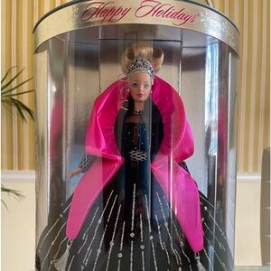 Brand New 1998 Holiday Barbie with black dress and pink